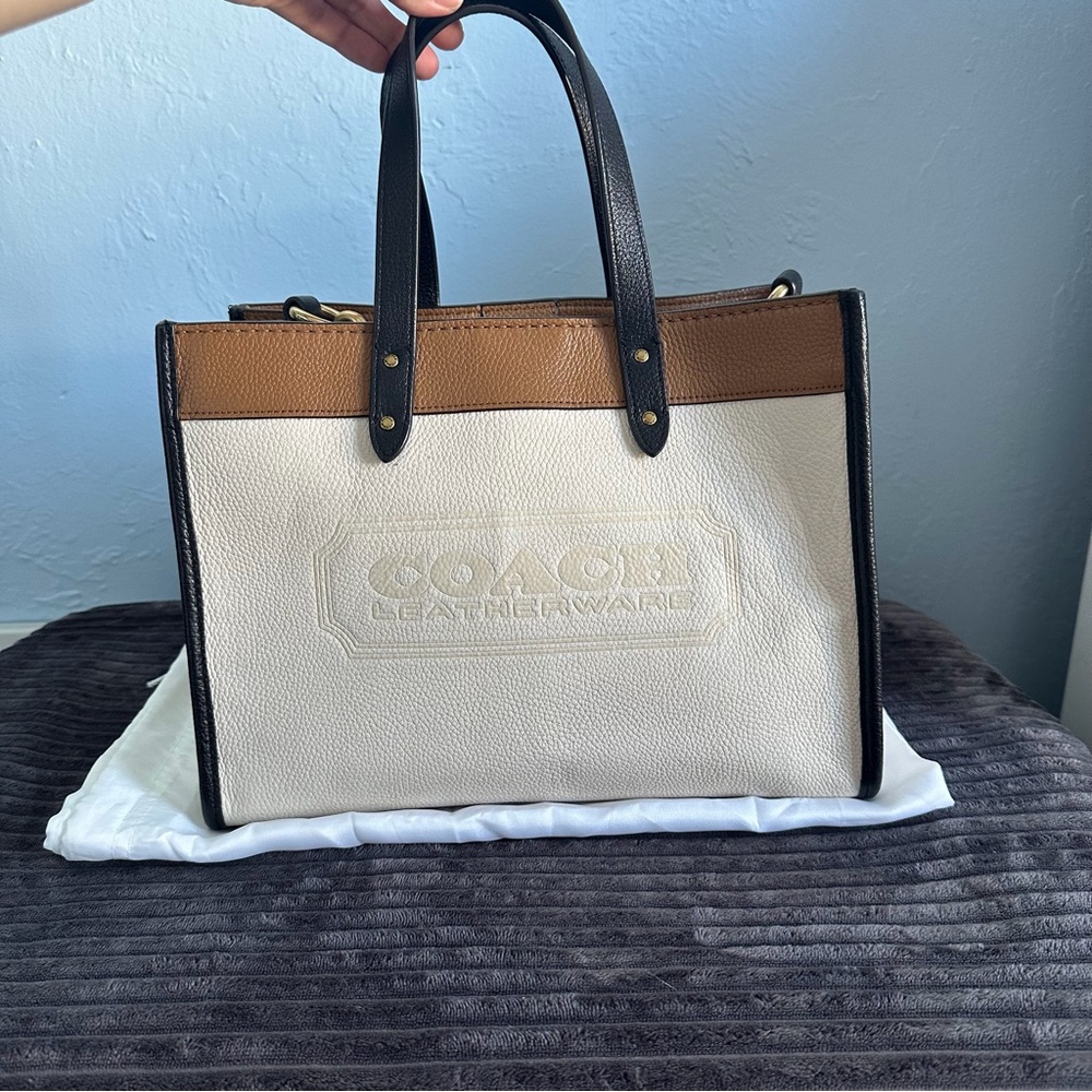 Coach Canvas & Leather Tote in Cream, Brown & Black - Picture 2 of 7